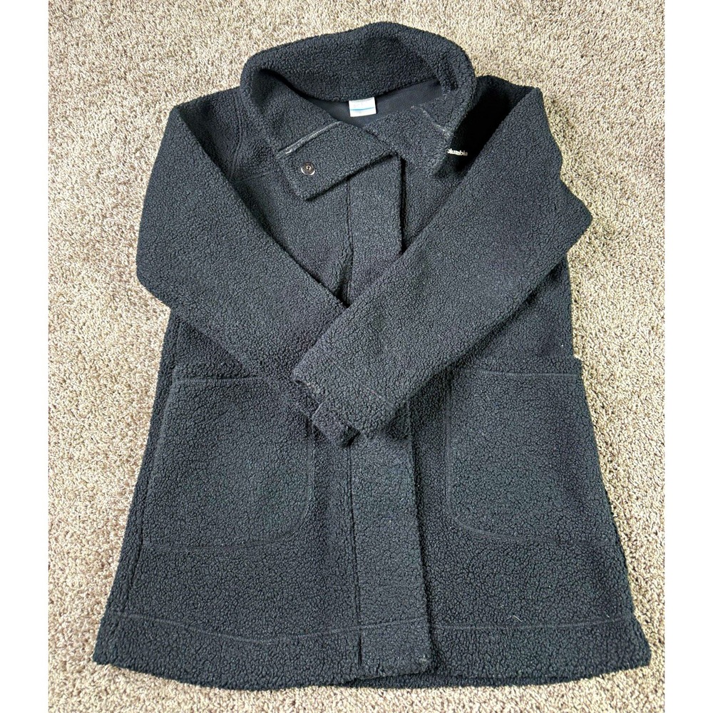 Columbia Womens Large Black Sherpa Fleece Coat Full Zip Long Jacket